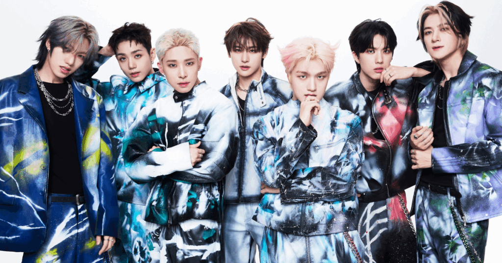 members of boy group TRENDZ look coolly at the camera